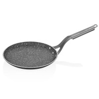 Granit Krep Tavası; 5 katmanlı yapışmaz kaplaması, 3,5 mm alüminyum gövdesi ve çelik sapıyla krep, pankek ve omlet hazırlamayı kolaylaştırır. Düz tabanlı yapısı sayesinde günlük mutfak kullanımında pratiklik sunar.