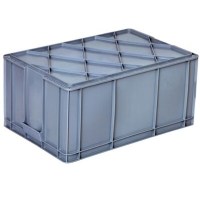 Depolar ve süpermarketler için üst üste istiflenebilir ağır hizmet tipi gri renkli endüstriyel plastik kasa.