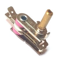 Üstten tırtıklı pirinç ayar milli ve açılı klemens bağlantılı semaver su derecesi termostatı. Perçinli sağlam metal braketi ve ısıya dirençli izolasyonuyla elektrikli çay demleme semaverlerinde hassas sıcaklık kontrolü yapmayı kolaylaştırır.