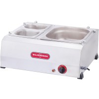 51x41x18 cm boyutlarında, 1000 W ısıtma gücüne sahip ara bölmeli sosis pişirme ünitesi. Paslanmaz gövde yapısı ve pratik sos haznesiyle profesyonel büfe ekipmanı.
