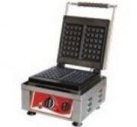300x320x300 mm boyutlarında, 31 kg ağırlığında, paslanmaz çelik gövdeli tekli elektrikli waffle makinesi. 2.2 kW gücünde, 2x(10x17) cm pişirme kapasiteli, teflon kaplama döküm plakalı ve estetik tasarımlı profesyonel sanayi tipi waffle pişirme ekipmanı.