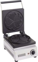 Paslanmaz çelik gövdeli, çiçek/yonca desenli 21 cm döküm pişirme yüzeyine sahip endüstriyel waffle makinesi. Ön panelde ısı ayar düğmesi, ergonomik siyah kulplu ve seri pişirmeye uygun sanayi tipi elektrikli mutfak ekipmanı tasarımı görünümü.
