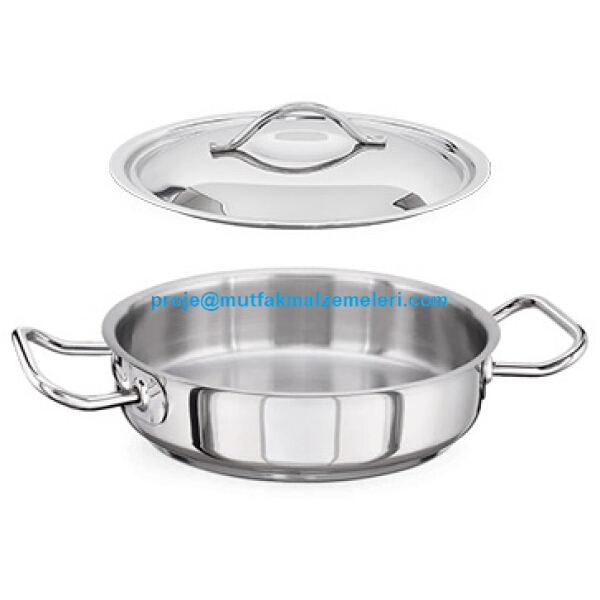 Kaliteli paslanmaz sacdan üretilen 60x10 cm boyutlarındaki pilav tenceresi, tam kapanan kapak dizaynı ve sağlam taşıma kulpları ile güvenli kullanım sağlar.