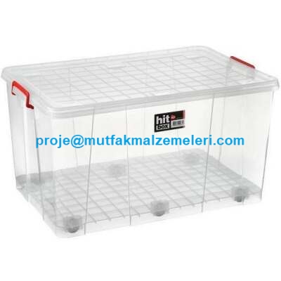 505x790x415 mm ölçülerinde 120 litre tekerlekli gıda saklama kutusu, beyaz polipropilen gövde, hava sızdırmaz kapaklı, un ve şeker gibi erzakların taşınması ve saklanması için uygun endüstriyel saklama kovası.