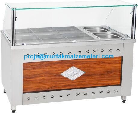 6 Tepsi 2 çorbalık kapasiteli paslanmaz çelik tezgahlı yemek ısıtıcısı - Sulu sistem elektrikli profesyonel benmari tezgahı 145x70x85 cm #yemekisitici #benmaritezgahi #sicaksunum #lokantamekanizmasi