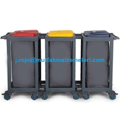 Endüstriyel tip otel pansiyon çamaşırhane tekstil imalathanesi çamaşır arabalarından olan bu üç torbalı çamaşır arabası ile kirli ve temiz çamaşırları rahatlıkla toplayabilirsiniz - Üç torbalı çamaşır arabası proje@mutfakmalzemeleri.com